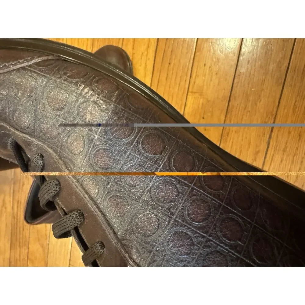 Salvatore Ferragamo LOGO BROWN LEATHER DRESS SNEAKER 9eee (700